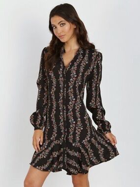 Free People Buttondown Shirt Dress Black Combo XS New